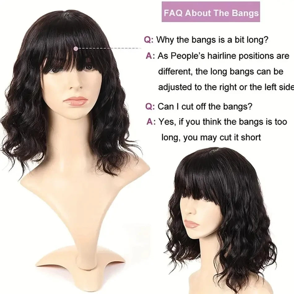 Body Wave Wigs With Bangs Brazilian Human Hair Wig With Bangs For Women Glueless Wear and Go Machine Made Wig Short Bob Wig Sale