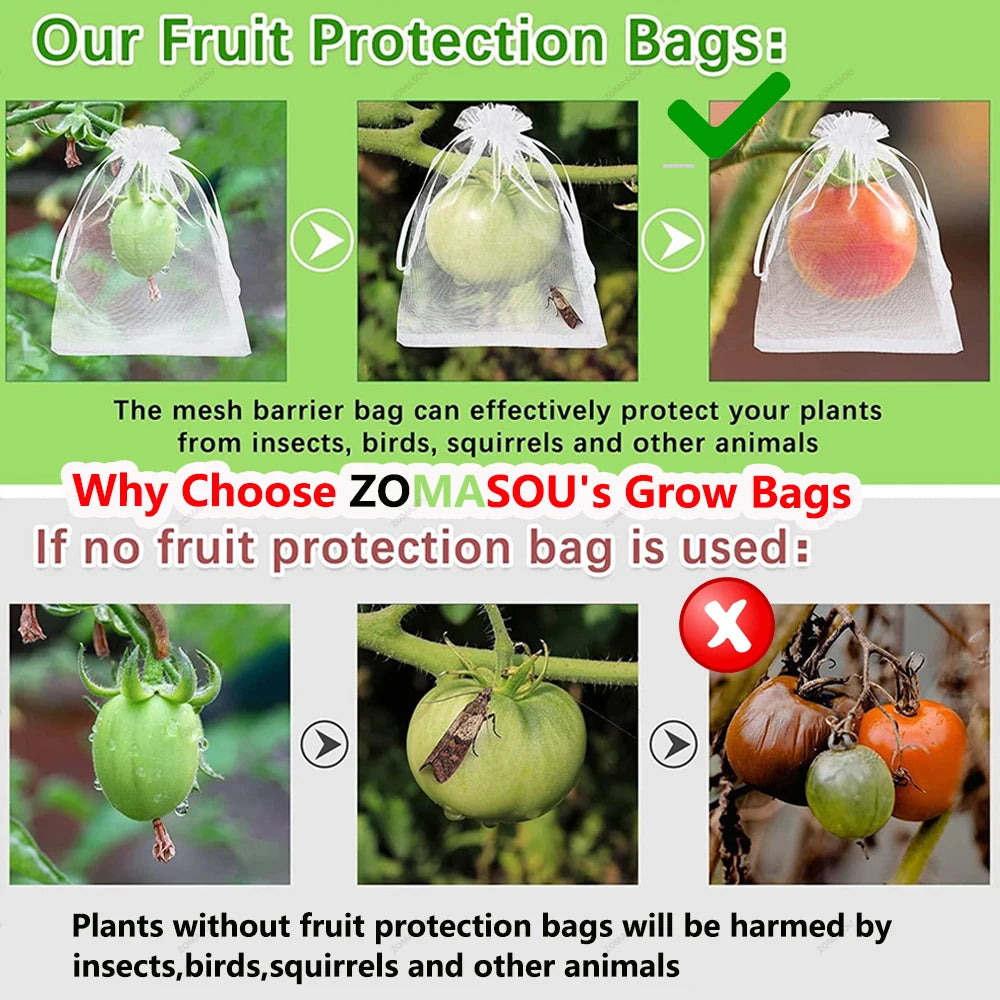 20-100PCS Vegetable Grapes Fruit Grow Bags Fruit Protection Bags Garden Anti-Bird Netting Mesh Bag Strawberry Bags Garden Tools