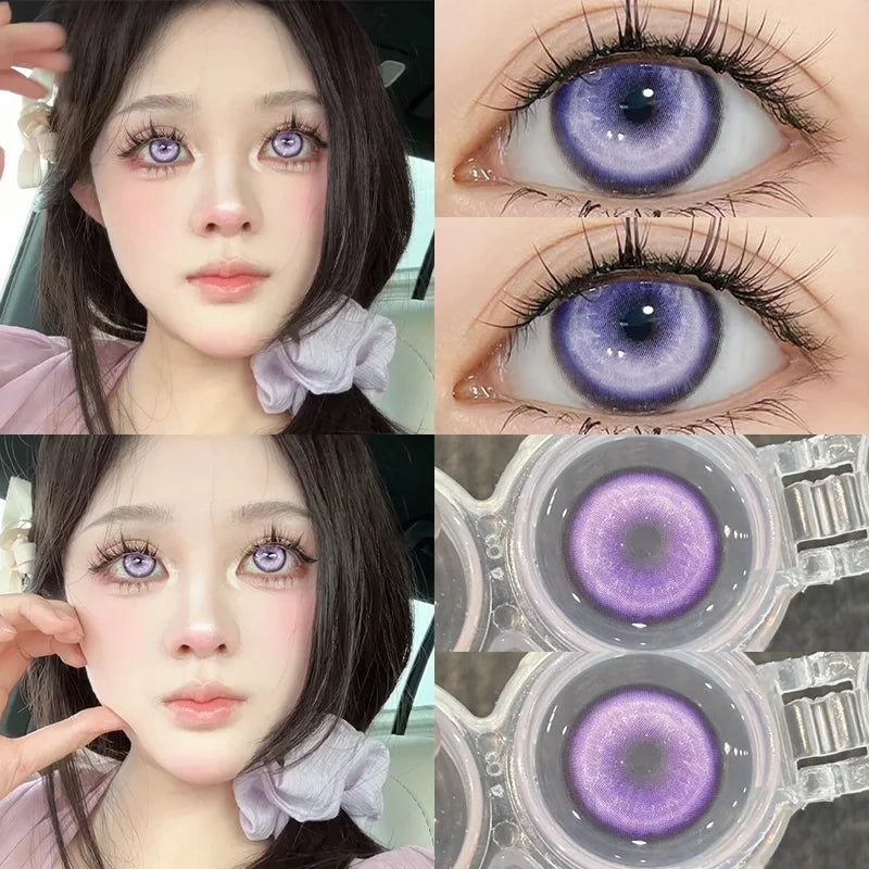 YIMEIXI 2 Pcs Cosplay Gold Colored Contacts Lenses with Degree Halloween Lenses Anime Purple Lenses Big Eyes Soft Makeup Pupils