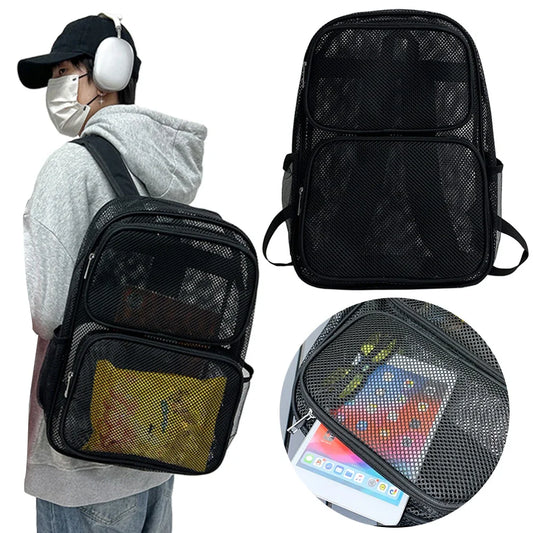 Large Mesh Backpack See Through Mesh Backpack with Comfort Straps Large Capacity School Bag Heavy Duty for Outdoor Sports