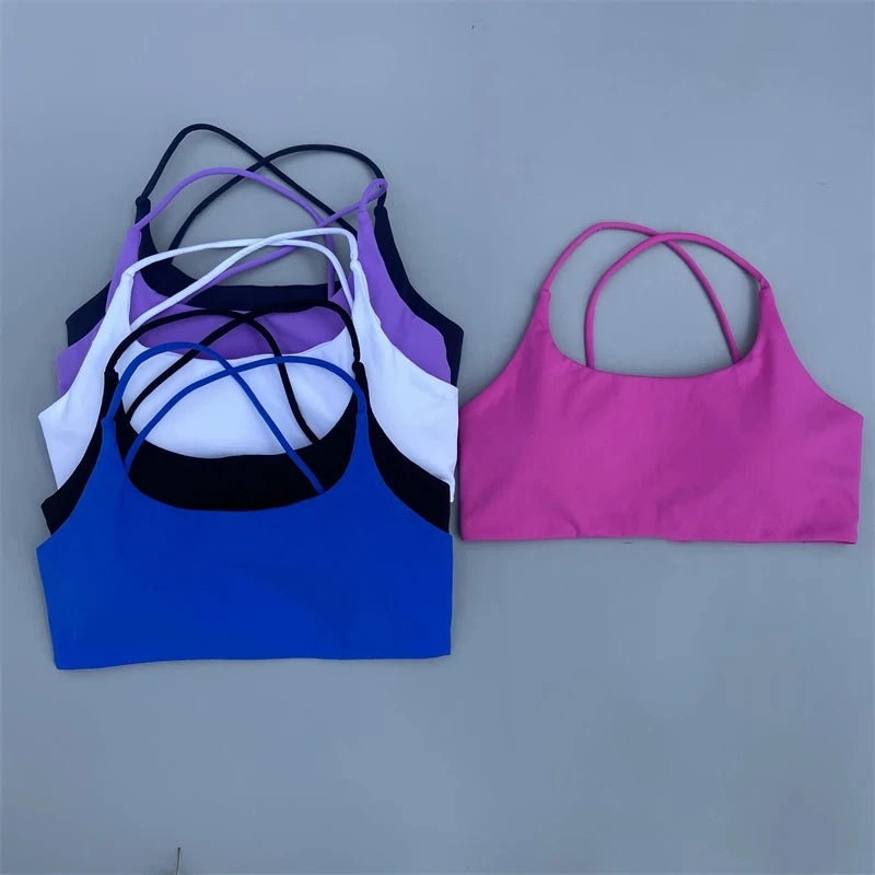 Solid Color Women Cross Back Straps Fitness Bra High Strength Tight Sport Top Comprehensive Gym Yoga Underwear With Chest Pad