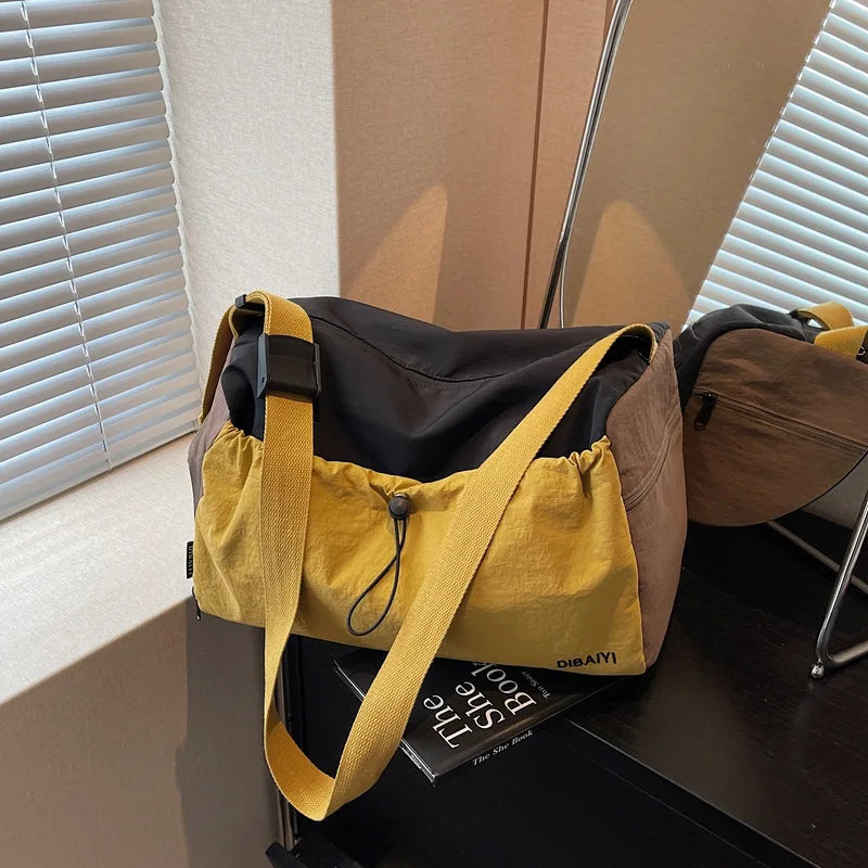 Outdoor Travel Bag, Large Capacity Color Blocked Luxury Crossbody Bag, Drawstring Trendy Yoga and Fitness Bags with Shoe Bag