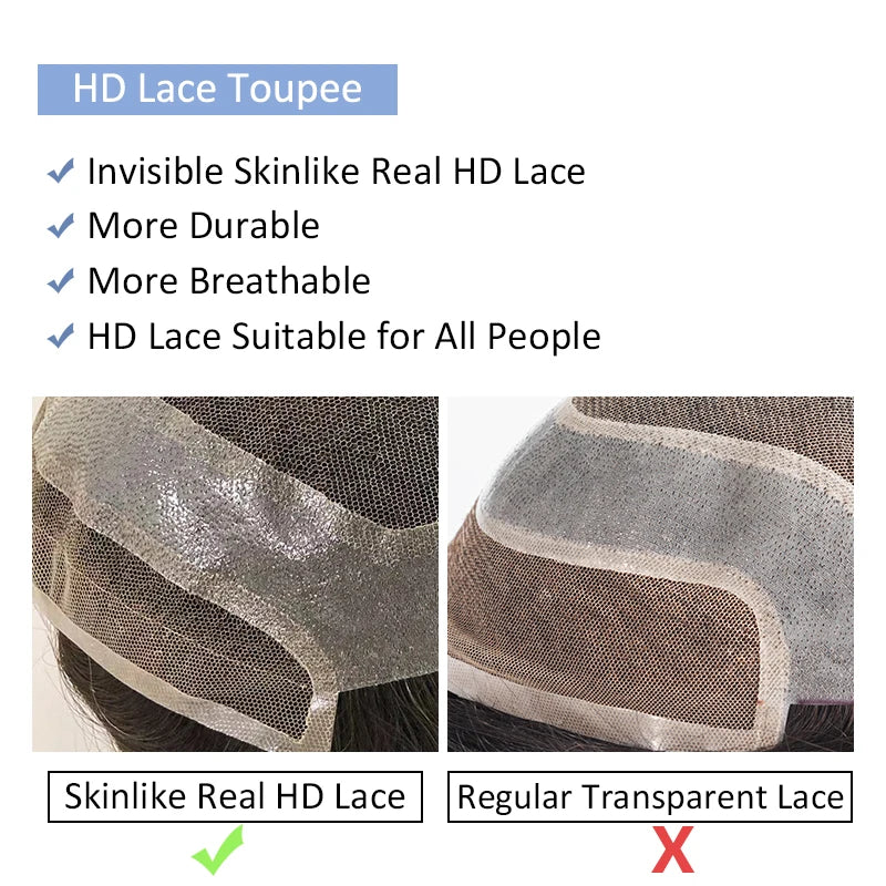 Skinlike HDLace PU Men Toupee Human Hair Wig HDWIGS Human Remy Hair System Units Natural Hair Replacement HD Lace PU Hair Topper