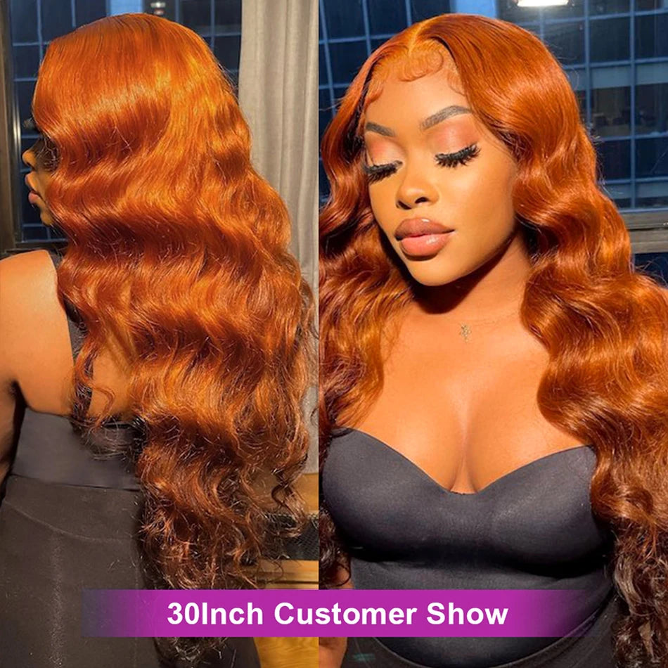 Ginger Orange 13x6 HD Lace Front Wigs Human Hair Wig Body Wave 13x4 Lace Frontal Wigs Colored Transparent Lace Wig For Women 360