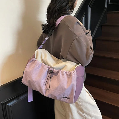 Outdoor Travel Bag, Large Capacity Color Blocked Luxury Crossbody Bag, Drawstring Trendy Yoga and Fitness Bags with Shoe Bag