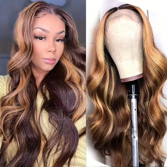 Peruvian Body Wave Highlight 13x4 Lace Front Wigs Human Hair Wigs For Women 4/27 Ombre Honey Blonde Body Wave Wigs Human Hair