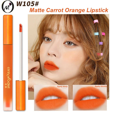 Onlymodel Orange Lipstick Matte Smooth Dirty Orange Carrot Color Lip Glaze Moisturizing Long Lasting Lips Tint Korea Makeup