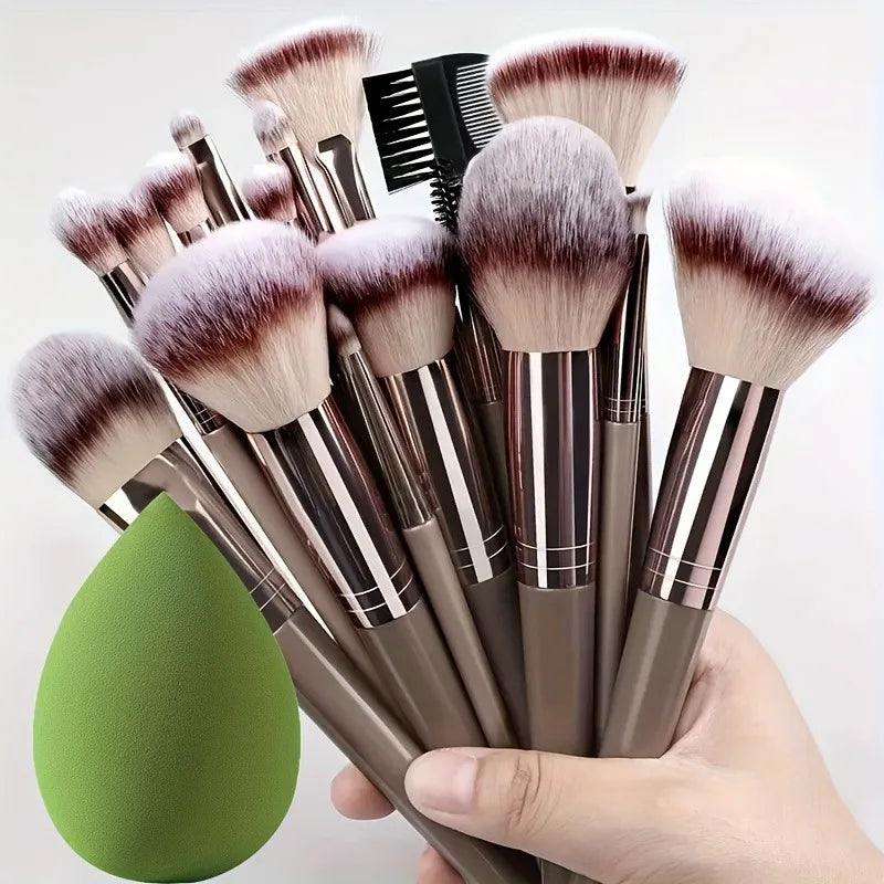 15-Piece Premium Makeup Brush Set with Blending Sponge - Ultra Soft Synthetic Hair, Complete Cosmetic Kit, Ideal Gift & Travel