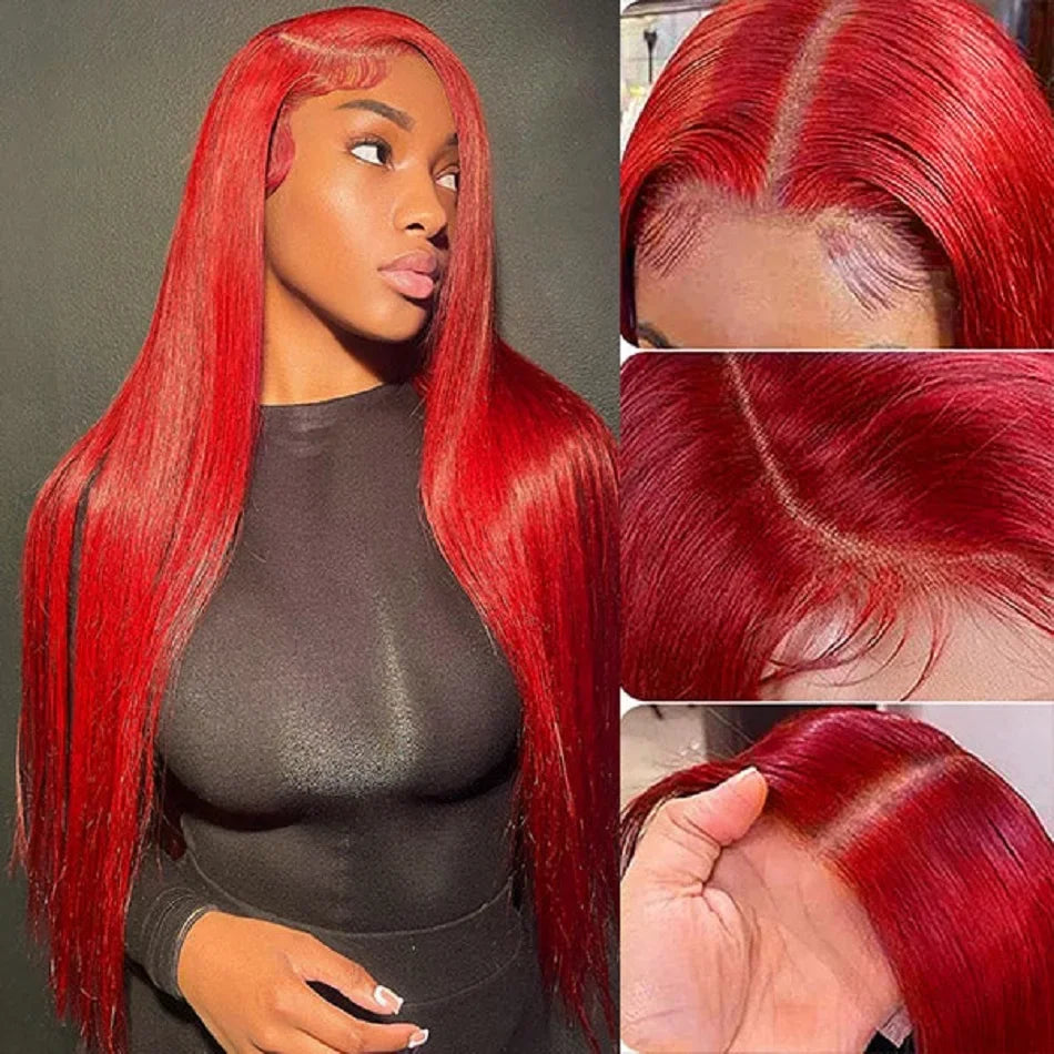 Hot Red 13x6 Hd Lace Frontal Human Hair Wigs Preplucked Burgundy Colored Wigs Human Hair Brazilian 13x4 Lace Front Red Wig