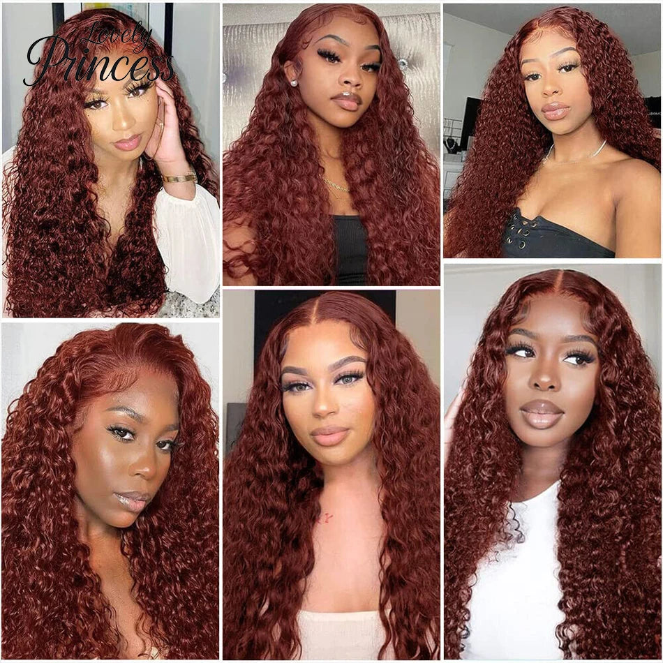 30 40 Inch Reddish Brown 13x6 Lace Frontal Wig 250 Density Colored Curly Wigs Human Hair Deep Wave 13x4 13x6 HD Lace Frontal Wig