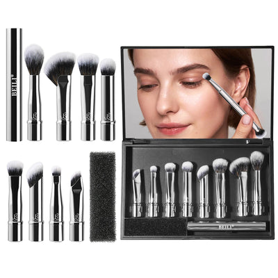 BEILI Portable Makeup Brushes Set For Professional Mini Mirror  Dual  8 Pcs Eyeshadow Contour Angle Brush Travel Cosmetic Tool