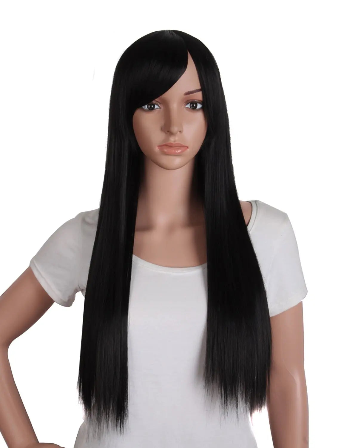 28" / 70cm Beautiful Synthetic Women's Bangs Long Straight Wigs Women Black Grils Party Cosplay Wigs