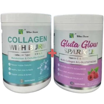 Collagen With Burn + Gluta Glow Sparkle Combo – Skin Brightening, Firming, Fat-Burning & Anti-Aging Powder Set