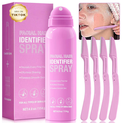 Hair Identifier Spray for Face Shaving, Skin Body Face Hair Identifier Spray with Razor, Hair Identifier Spray for Removing Excess Hair from The Skin (Pink)